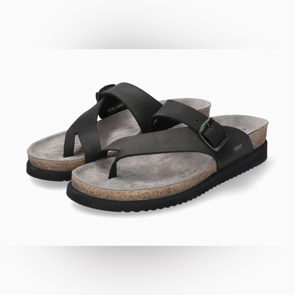MEPHISTO Helen Slip-On Black Leather Thong Sandals Shoes Orthopaedic 40